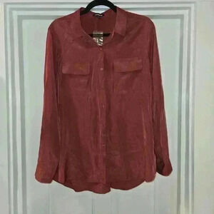 NWT Express Womens Button Down Lightweight Top Maroon Pink Red Size Large